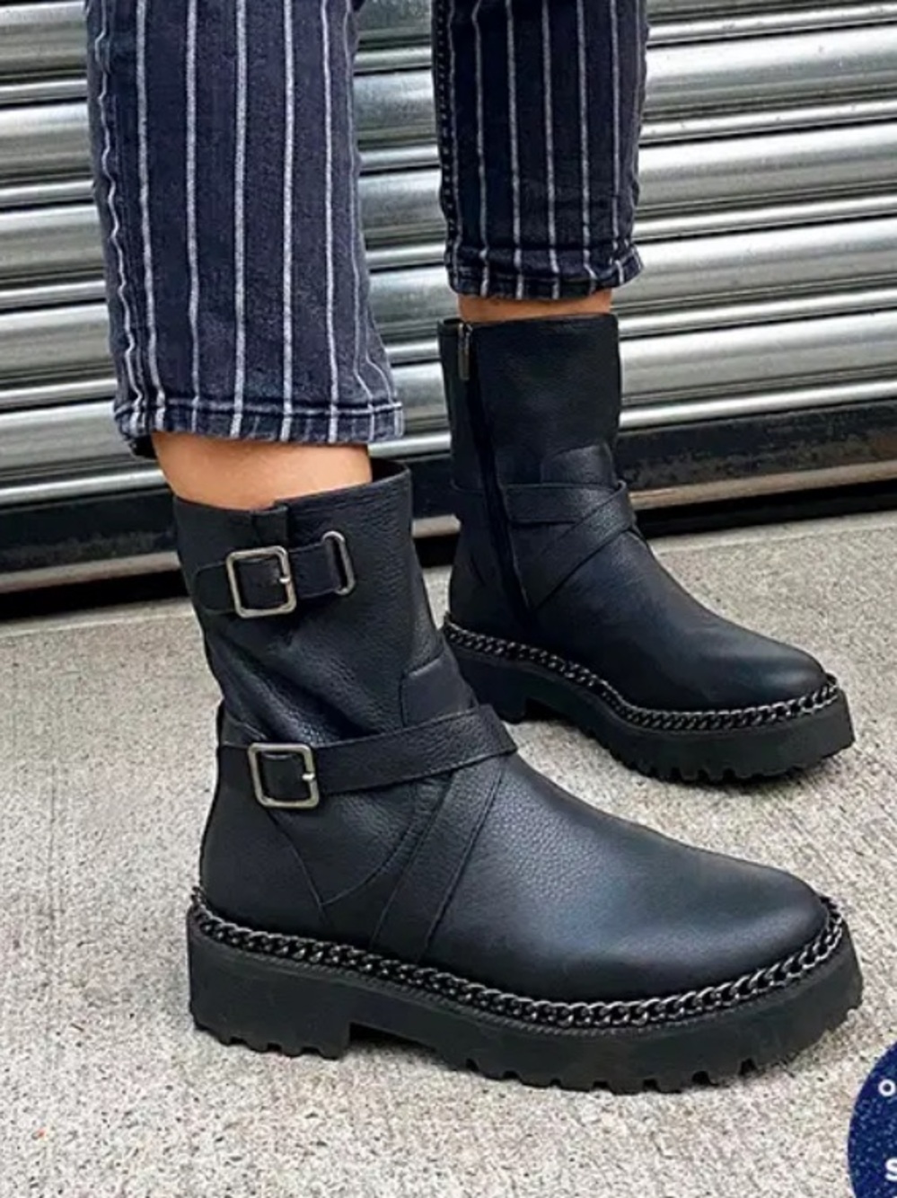 NEW Vince Camuto Boots Messtia Black Leather Lug Sole Moto Womens Size 6.5